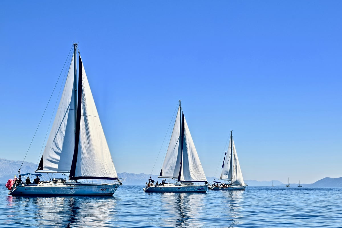 Sailing boats at sunset